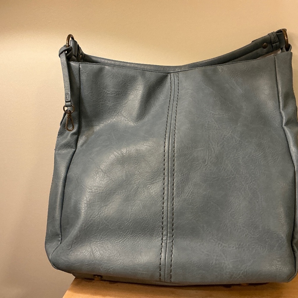 Liz Soto Vegan Leather blue shoulder bag buttery smooth